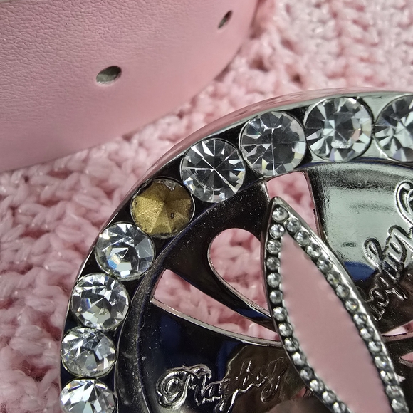 RARE Playboy Bunny Y2K Spinner Buckle & Belt Light Pink Medium Rhinestone - Picture 4 of 4